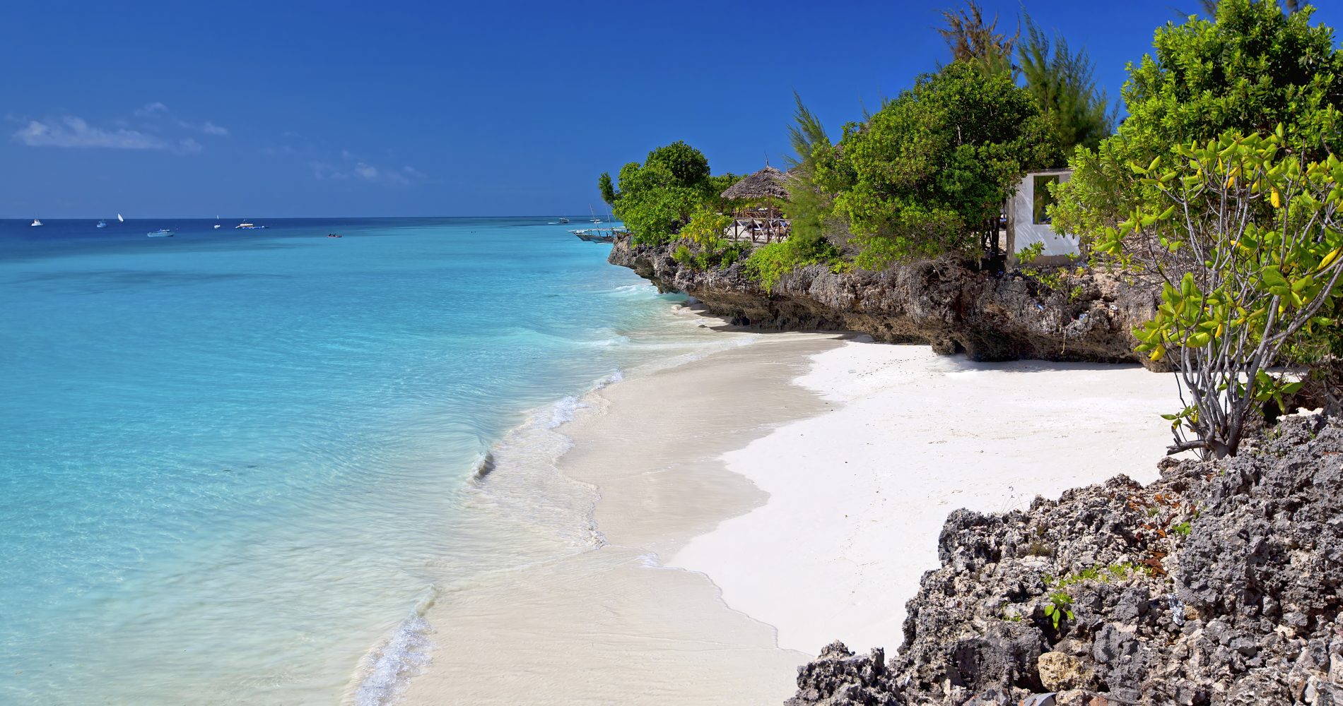 Turquoise waters and white sand beaches of Zanzibar Tanzania